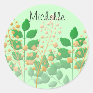 Personalized Garden Flowers and Leaves Classic Round Sticker