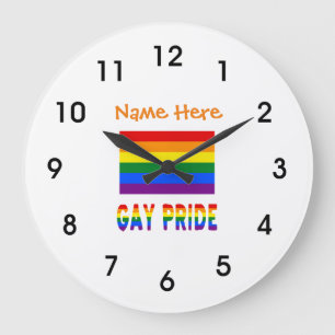 Personalized Gay Pride LGBTQ Rainbow Flag Round Large Clock