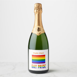 Personalized Gay Pride LGBTQ Rainbow Flag Sparkling Wine Label