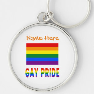 Personalized Gay Pride LGBTQ Rainbow Round Metal Keychain