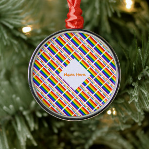 Personalized Gay Pride LGBTQ Tiled Round Metal Ornament