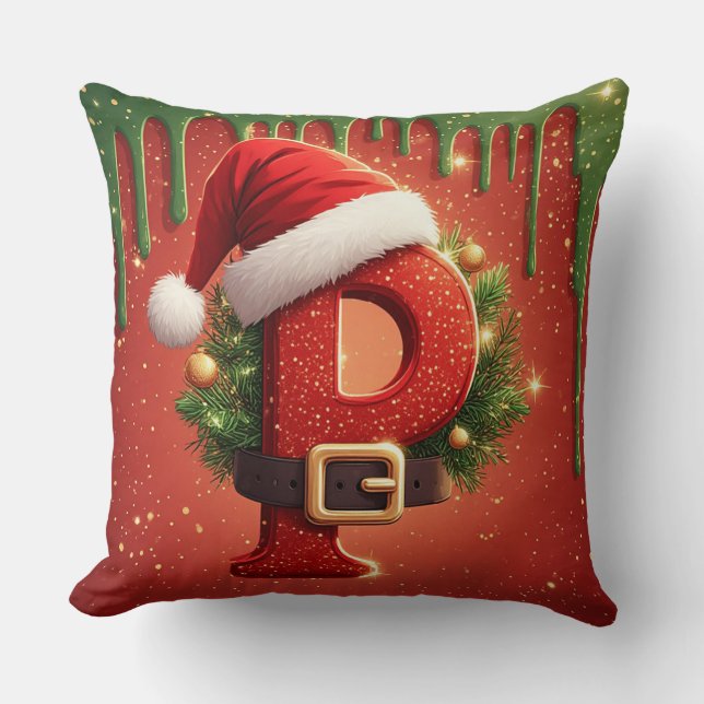 Personalized GChristmas Monogram P cute gift Throw Pillow (Front)