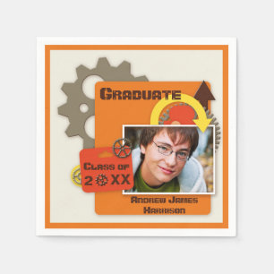 Personalized Gears Graduation Photo Napkin
