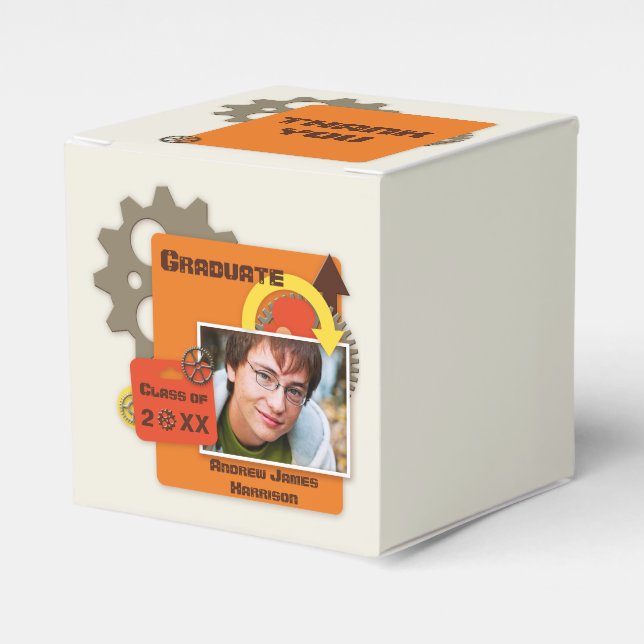 Personalized Gears Graduation Photo Thank You Favor Box (Front Side)