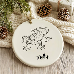 Personalized Gecko Christmas Ceramic Ornament