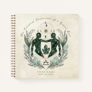 Personalized Gemini Emerald & Gold Zodiac Gift  Notebook