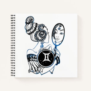 Personalized Gemini Zodiac Art Deco Lady Notebook