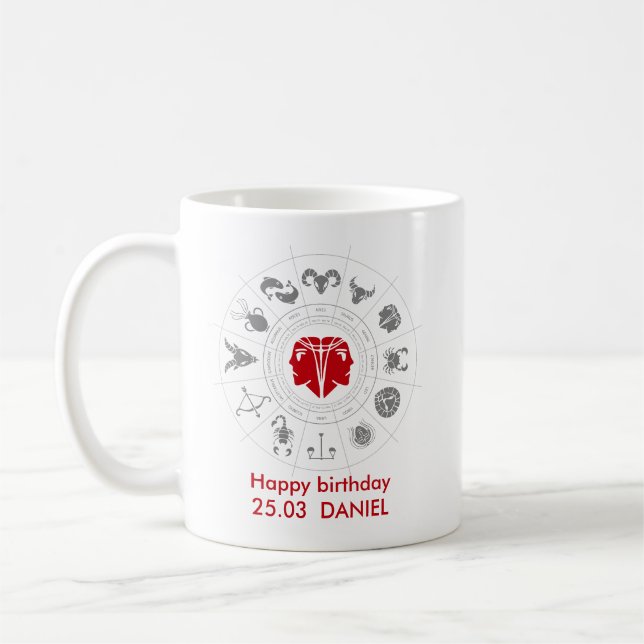Personalized Gemini Zodiac Birthday Gift Coffee Mug (Left)