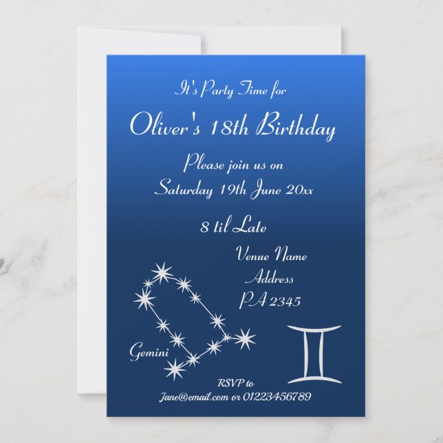 Personalized Gemini Zodiac Galaxy Party Invitation (Front)