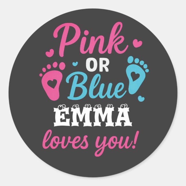 Personalized Gender Reveal Pink or Blue Baby Showe Classic Round Sticker (Front)