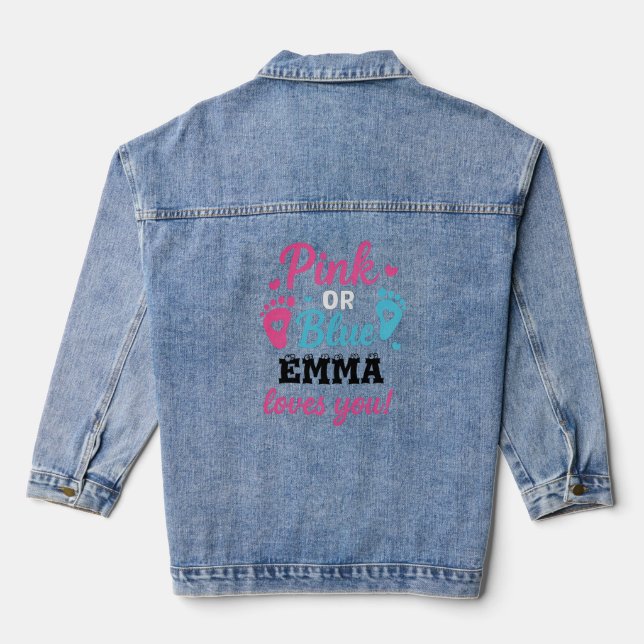 Personalized Gender Reveal Pink or Blue Baby Showe Denim Jacket (Back)