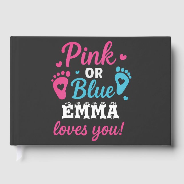 Personalized Gender Reveal Pink or Blue Baby Showe Guest Book (Front)