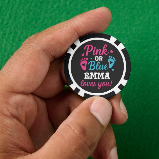 Personalized Gender Reveal Pink or Blue Baby Showe Poker Chips (Hand)