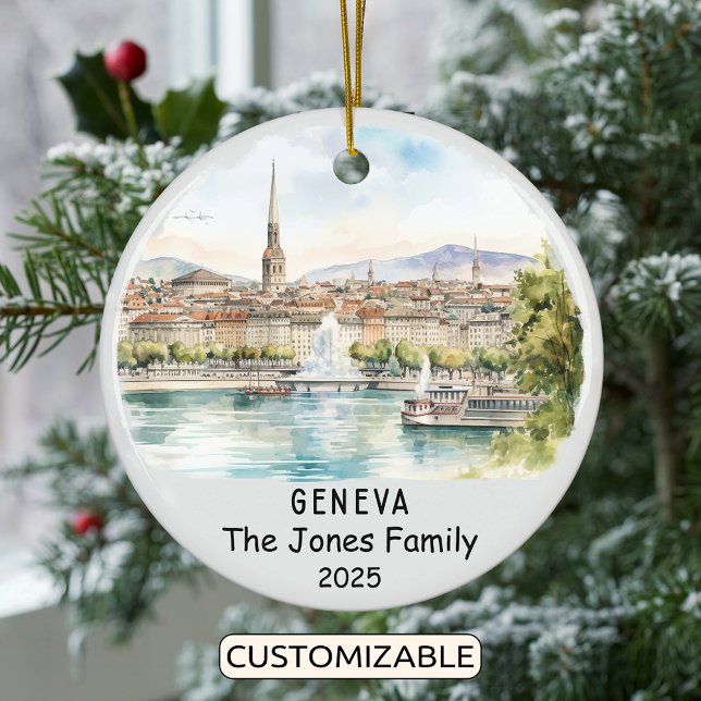 Personalized Geneva Ornament, Switzerland Ceramic Ornament (Creator Uploaded)