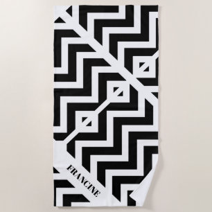 Personalized Geometric Black & White  Beach Towel
