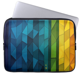Personalized Geometric Blue and Teal Pattern Laptop Sleeve