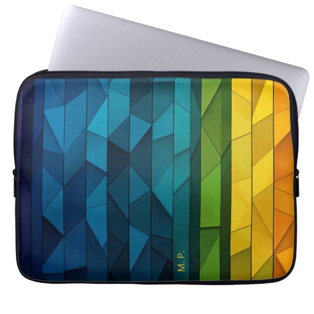 Personalized Geometric Blue and Teal Pattern Laptop Sleeve (Front)