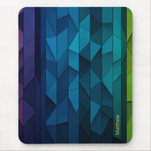 Personalized Geometric Blue and Teal Pattern Mouse Pad