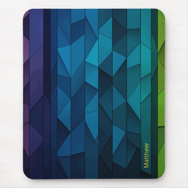 Personalized Geometric Blue and Teal Pattern Mouse Pad (Front)