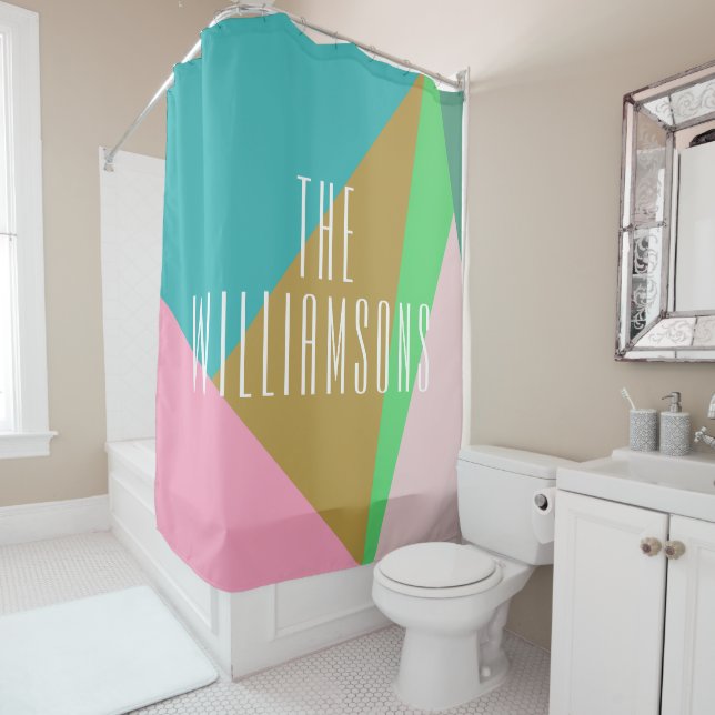 Personalized Geometric Colour Block Pink Teal Gree (In Situ)