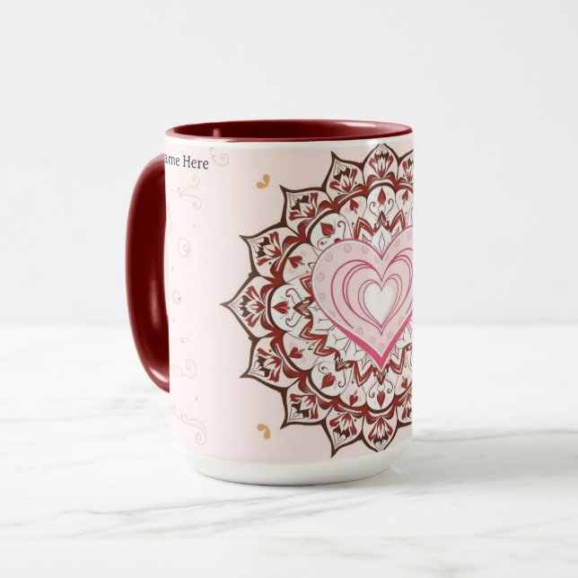 Personalized Geometric Heart Mandala Love Mug (Front Left)