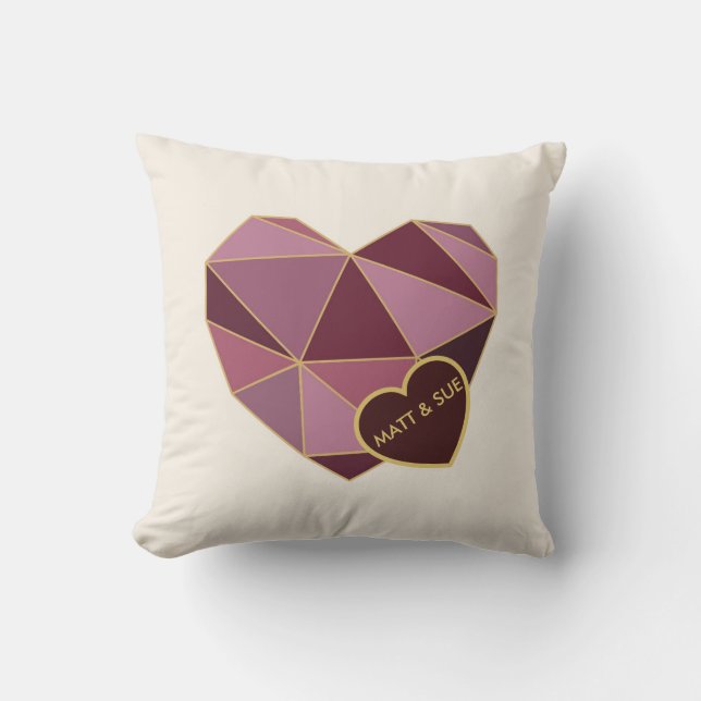 Personalized Geometric Heart Square Pillow (Front)