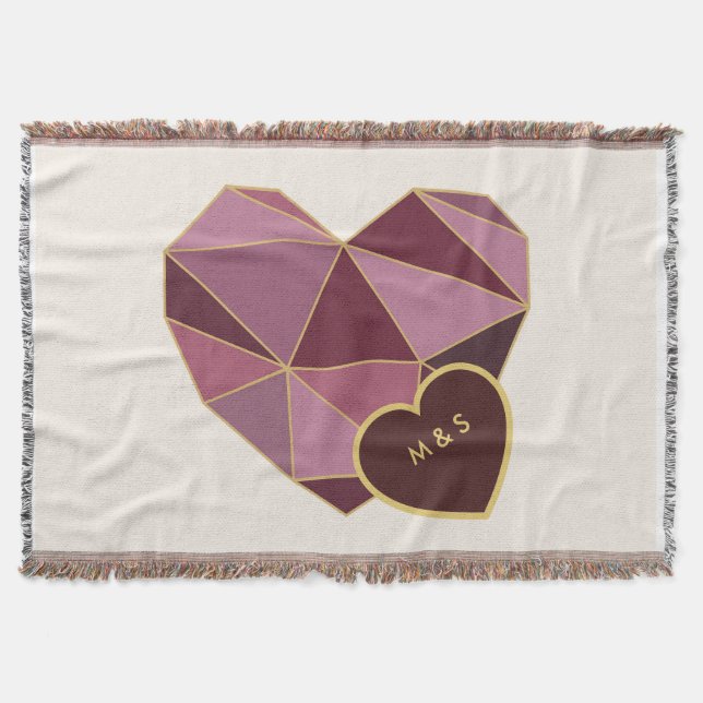 Personalized Geometric Heart Throw Blanket (Front)