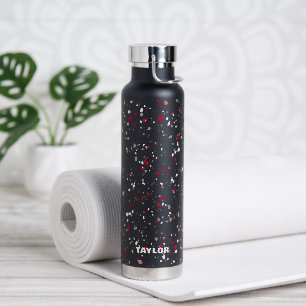Personalized Geometric Red Grey Black Terrazzo  Water Bottle