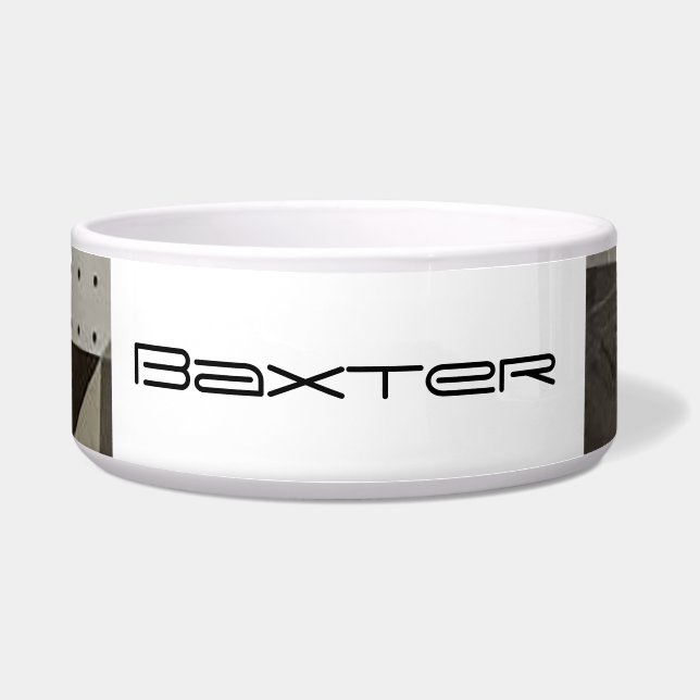 Personalized Geometric Tri-Colour Dog Bowl (Front)