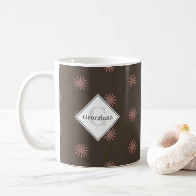 Personalized Geometric Warm Neutral Brown Suns Coffee Mug (With Donut)