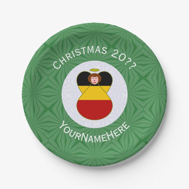 Personalized German Angel Christmas Flag Paper Plate (Front)