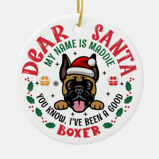 Personalized German Boxer Dog Christmas Tree Round Ceramic Ornament