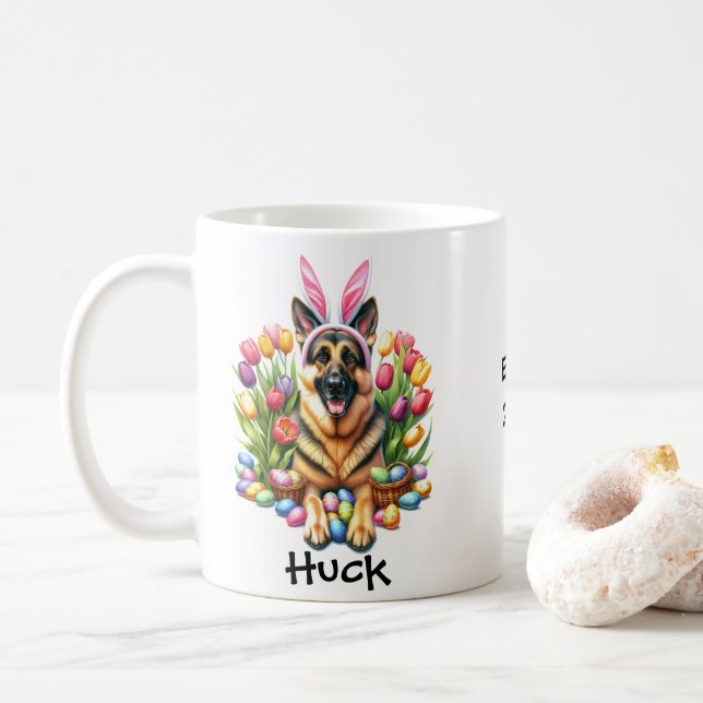 Personalized German Shephard Easter Bunny Coffee Mug (With Donut)
