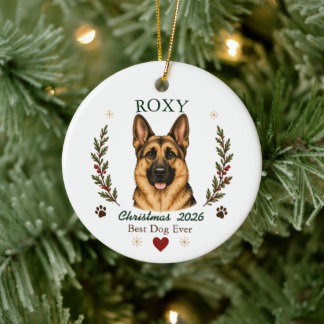 Personalized German Shepherd Dog Christmas Ceramic Ornament