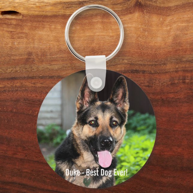 Personalized German Shepherd Dog Photo, Dog Name Keychain (Front)