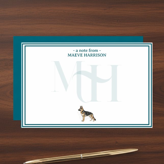 Personalized German Shepherd Note Monogram Stationery (Gift custom stationery to the dog lover in your life! )