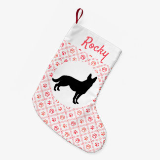 Personalized German Shepherd Red Paw Print Tile Small Christmas Stocking