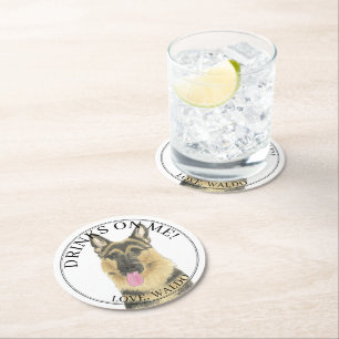 Personalized German Shepherd Wedding Round Paper Coaster