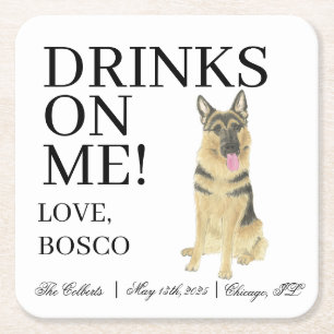 Personalized German Shepherd Wedding Square Paper Coaster