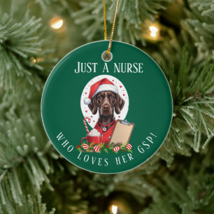 Personalized German Shorthaired Pointer Nurse Chri Ceramic Ornament