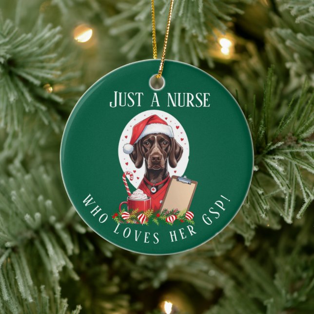 Personalized German Shorthaired Pointer Nurse Chri Ceramic Ornament (Tree)