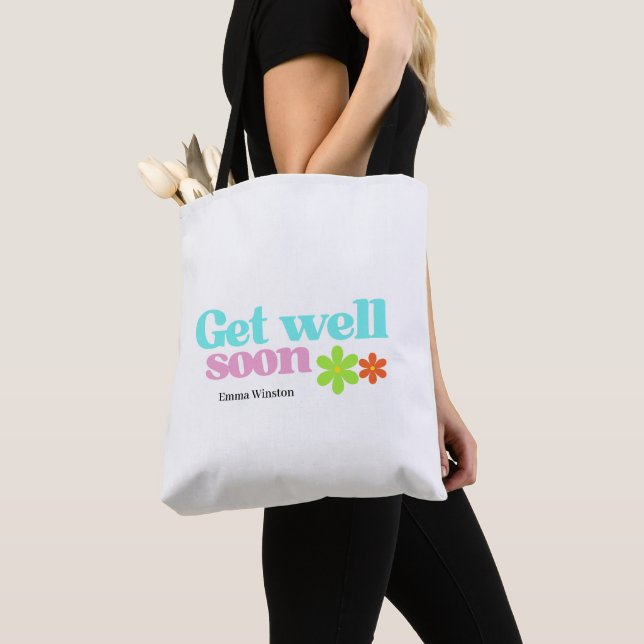 Personalized get well soon message floral white tote bag (Close Up)