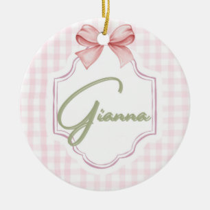 Personalized Gianna Baby Girl Nursery Bow&Gingham Ceramic Ornament