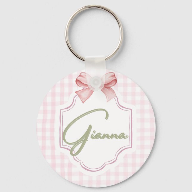 Personalized Gianna Baby Girl Nursery Bow&Gingham  Keychain (Front)