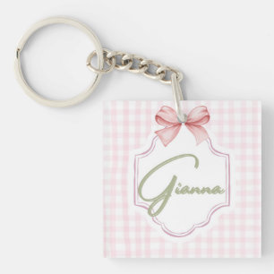 Personalized Gianna Baby Girl Nursery Bow&Gingham Keychain