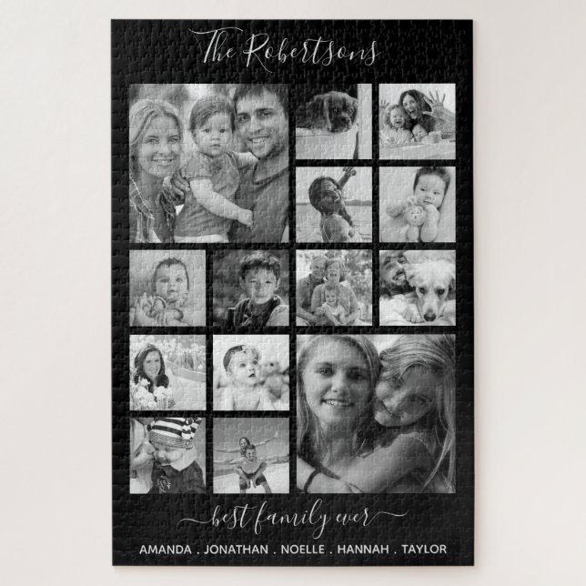 Personalized Giant Family Photo Collage Black Jigsaw Puzzle (Vertical)