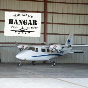 Personalized Gift,Airplane Hangar & Pilot on Duty Banner