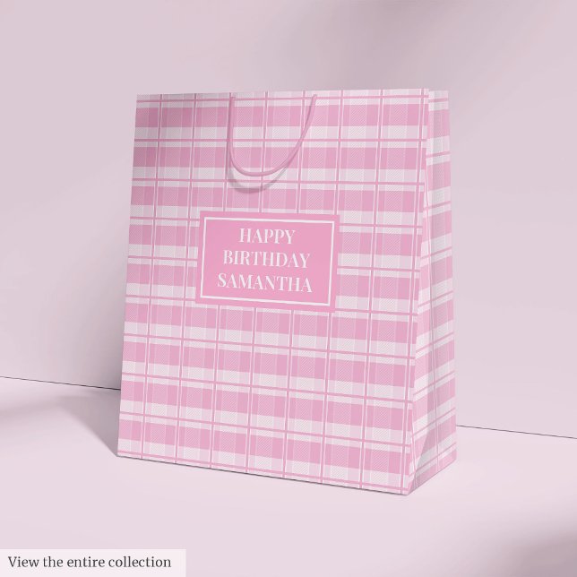 Personalized Gift Bag Classic Pink Plaid Accent (Personalized Gift Bag Classic Pink Plaid Accent)