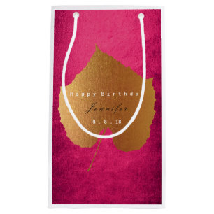 Personalized Gift Bag Fall Gold Leave Raspberry