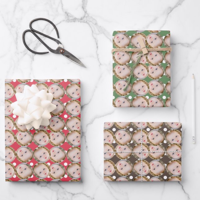personalized gift face custom photo christmas wrapping paper sheet (Front)